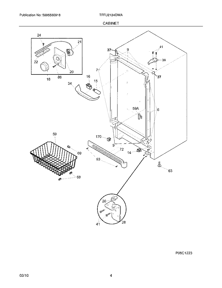 CABINET Diagram and Parts List for TFFU2124DWA  Frigidaire Freezer