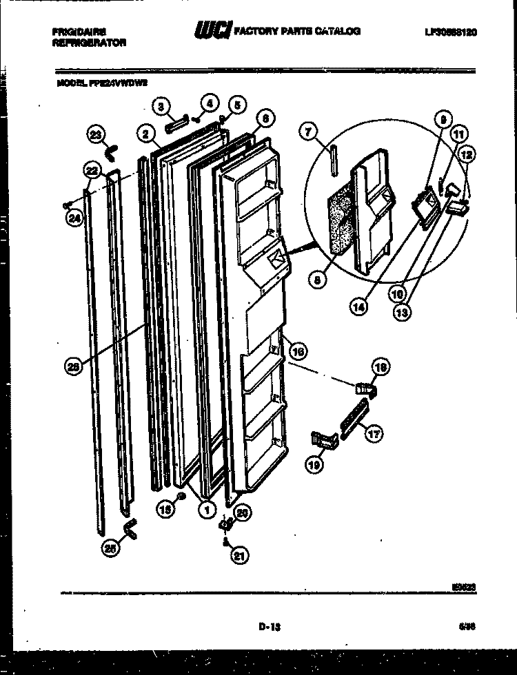 FREEZER DOOR PARTS Diagram and Parts List for FPE24VWDF2  Frigidaire Refrigerator