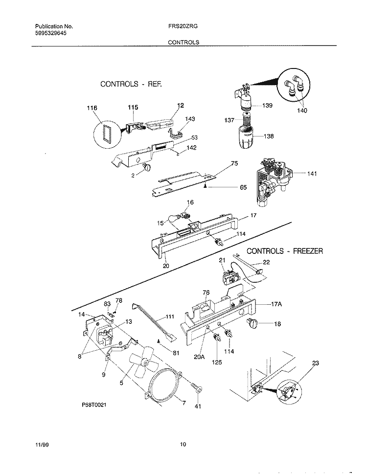 CONTROLS Diagram and Parts List for FRS20ZRGB4  Frigidaire Refrigerator