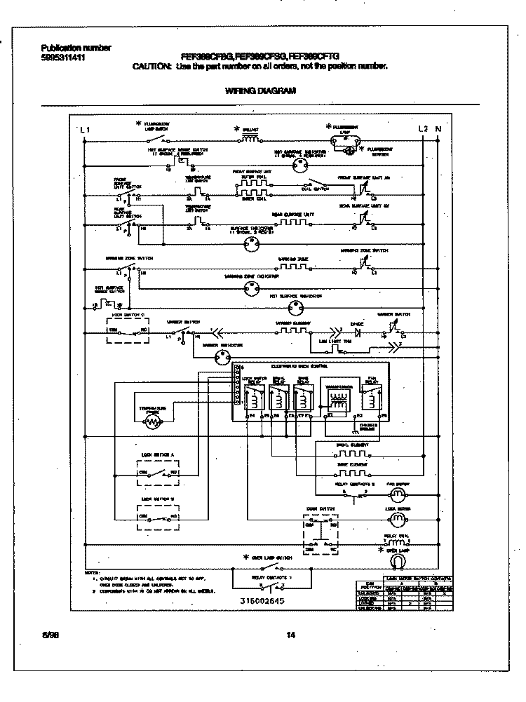 WIRING DIAGRAM Diagram and Parts List for FEF389CFSG  Frigidaire Range