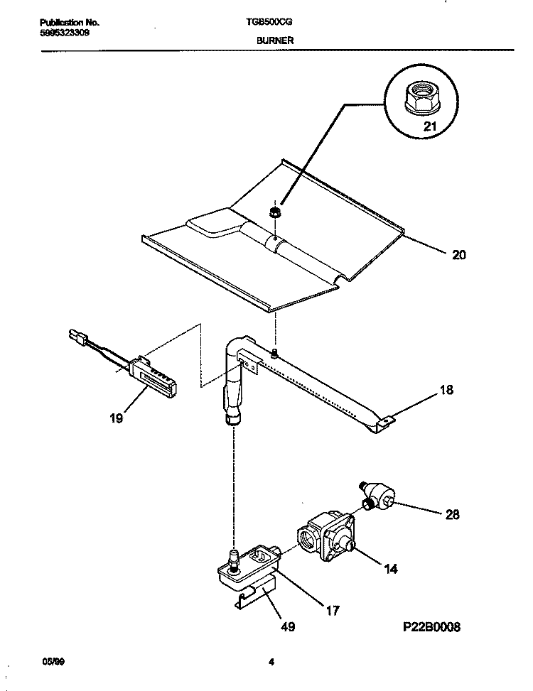 BURNER Diagram and Parts List for TGB500CGB2  Tappan Wall Oven
