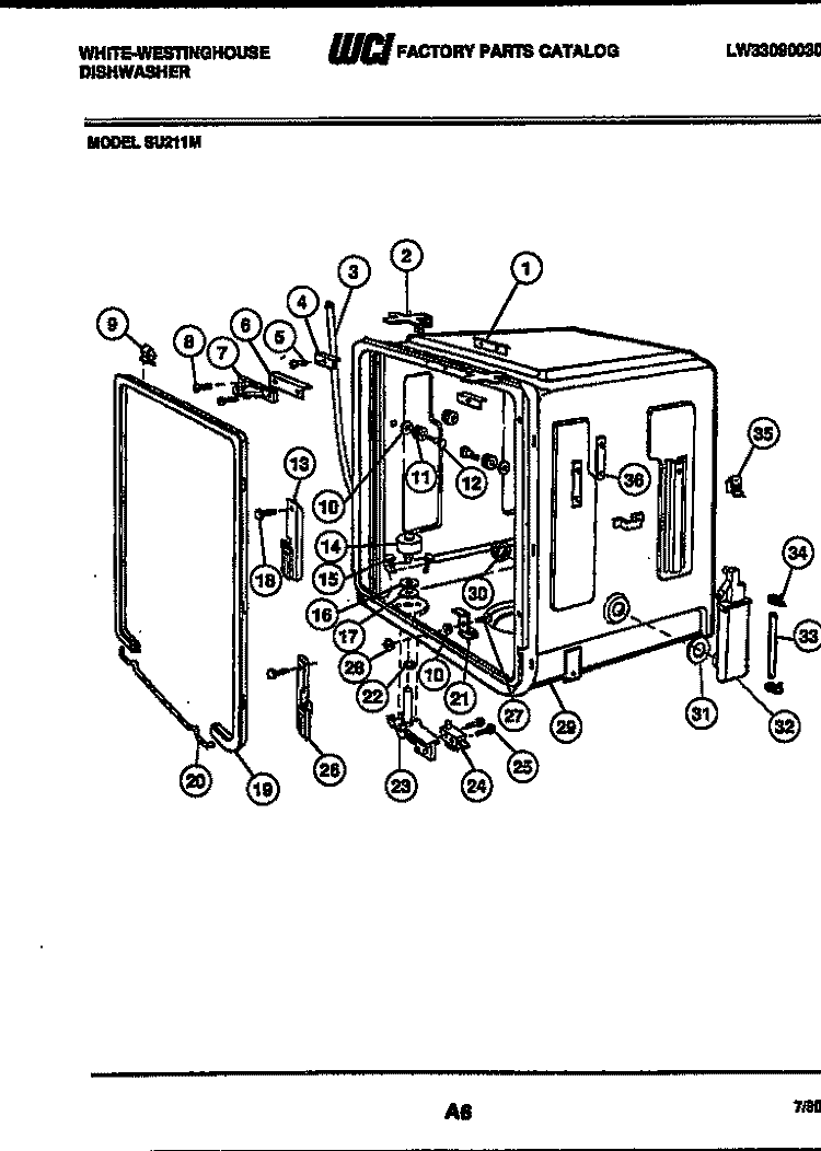 TUB AND FRAME PARTS Diagram and Parts List for SU211MR  Frigidaire Dishwasher