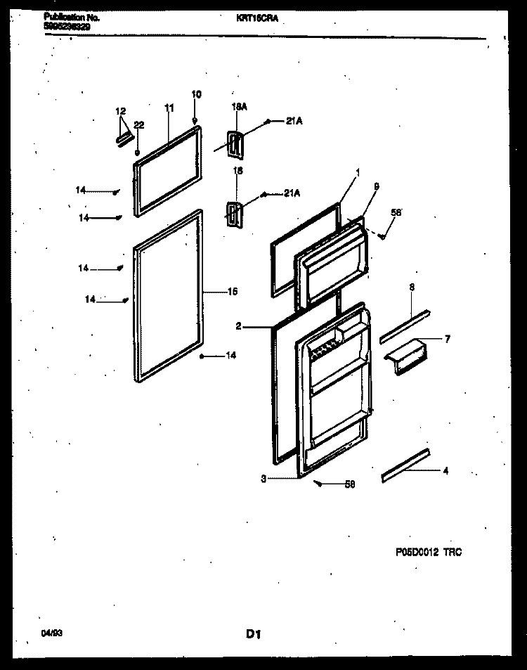 DOOR PARTS Diagram and Parts List for KRT15CRAD0  Kelvinator Refrigerator