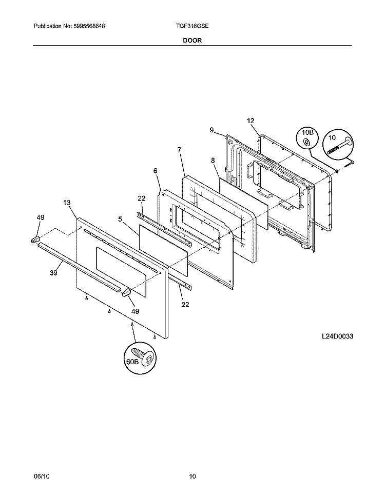 DOOR Diagram and Parts List for TGF316GSE  Tappan Range