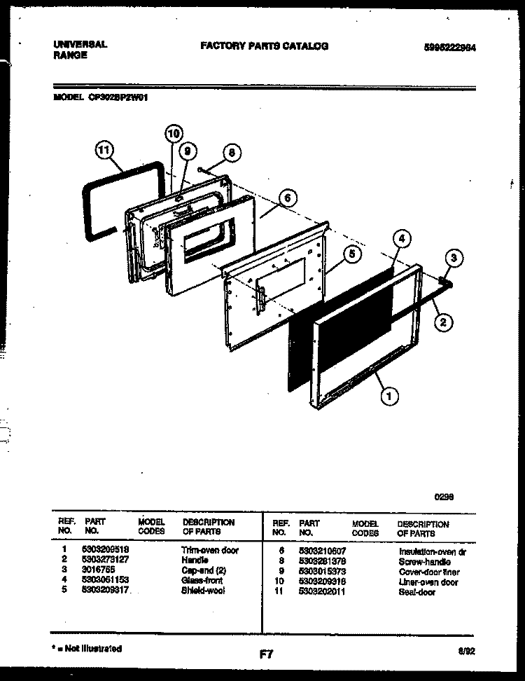 DOOR PARTS Diagram and Parts List for CP302BP2Y1  Frigidaire Range
