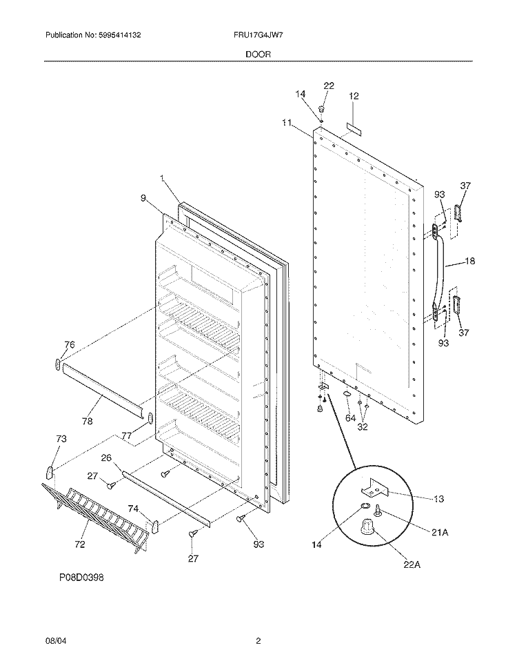 DOOR Diagram and Parts List for FRU17G4JW7  Frigidaire Refrigerator