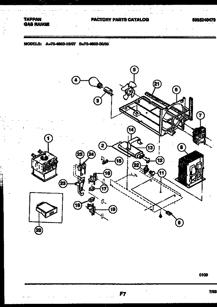 POWER CONTROL Diagram and Parts List for 76-4960-23-08  Tappan Microwave Oven Combo