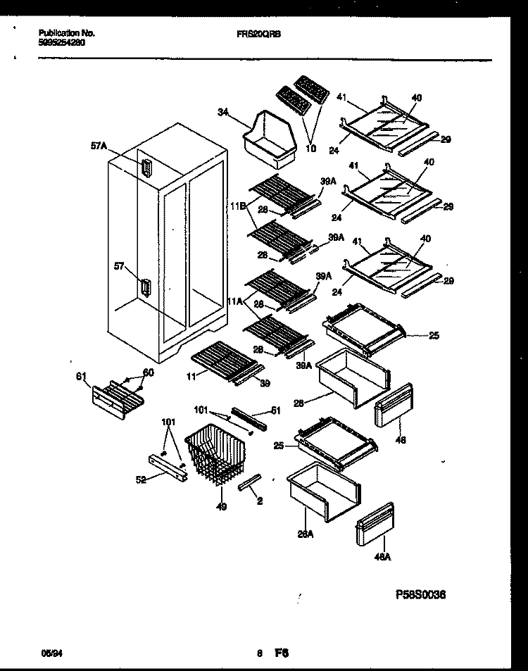 SHELVES AND SUPPORTS Diagram and Parts List for FRS20QRBW0  Frigidaire Refrigerator