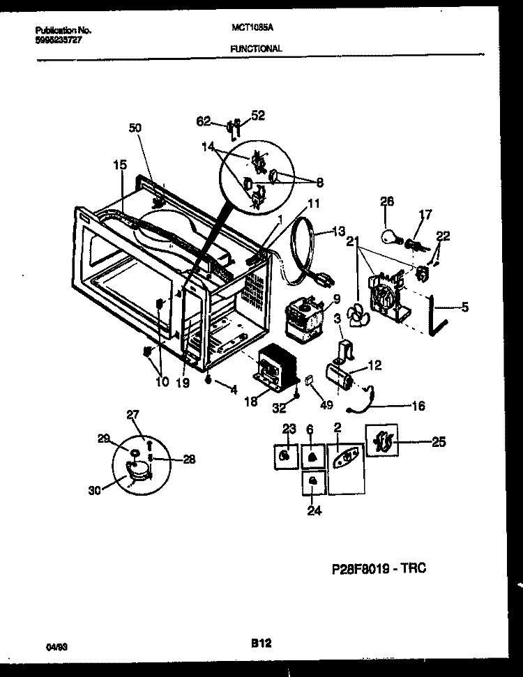 FUNCTIONAL PARTS Diagram and Parts List for MCT1085A2  Frigidaire Microwave