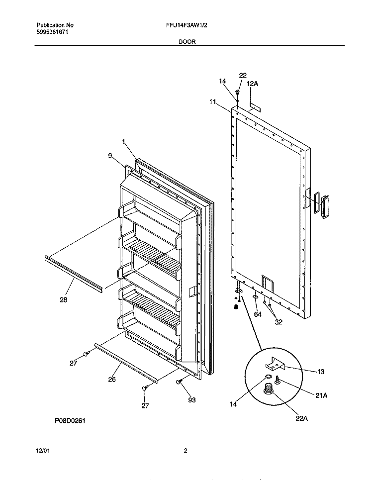 DOOR Diagram and Parts List for FFU14F3AW2  Frigidaire Freezer