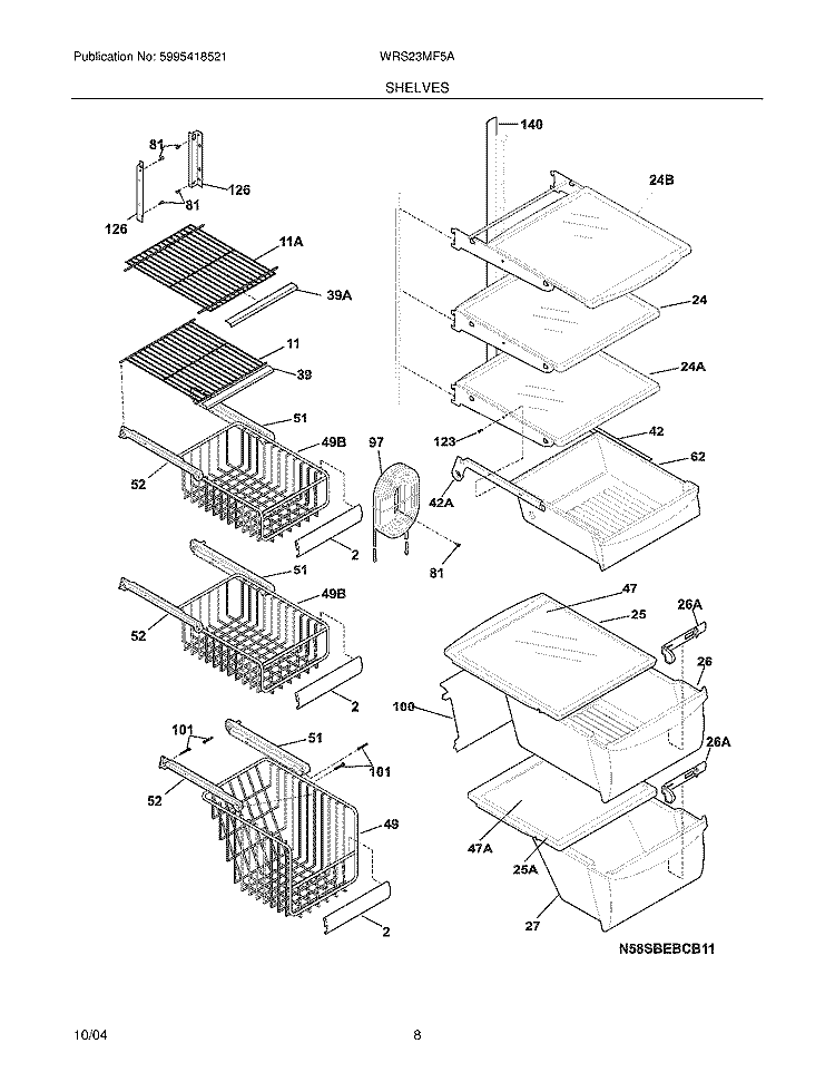 SHELVES Diagram and Parts List for WRS23MF5ASE  Westinghouse Refrigerator