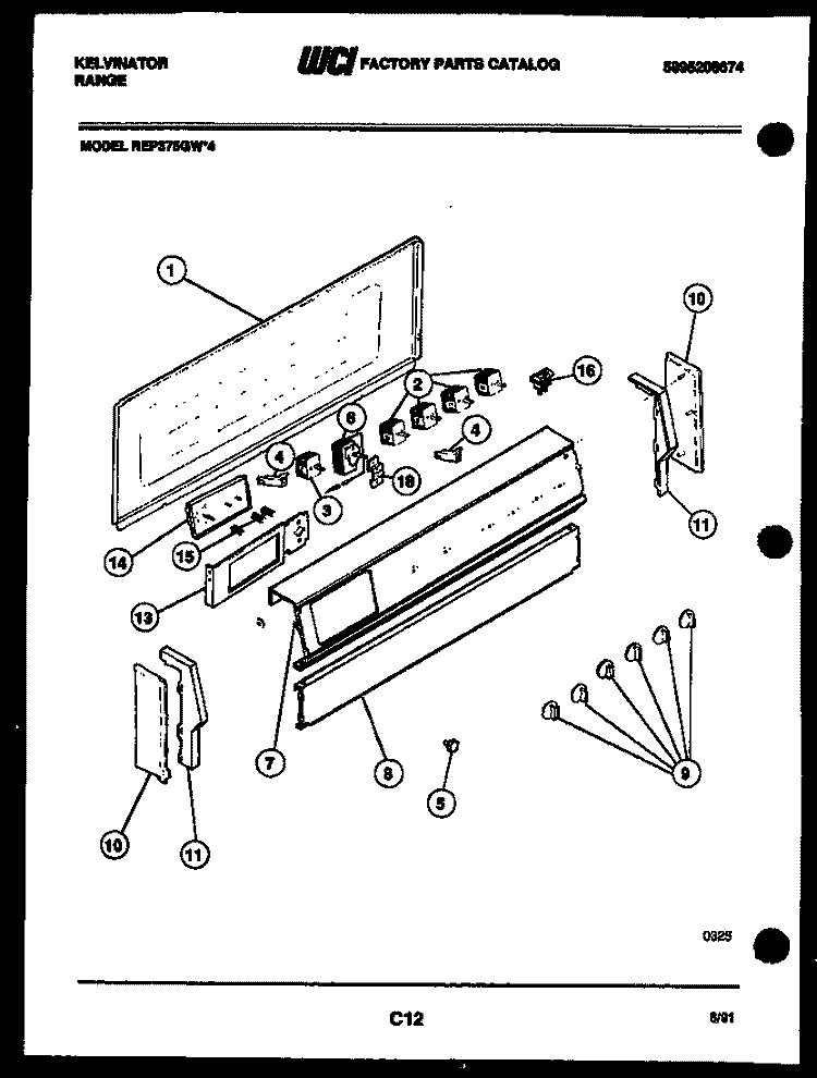 BACKGUARD Diagram and Parts List for REP375GW4  Kelvinator Range