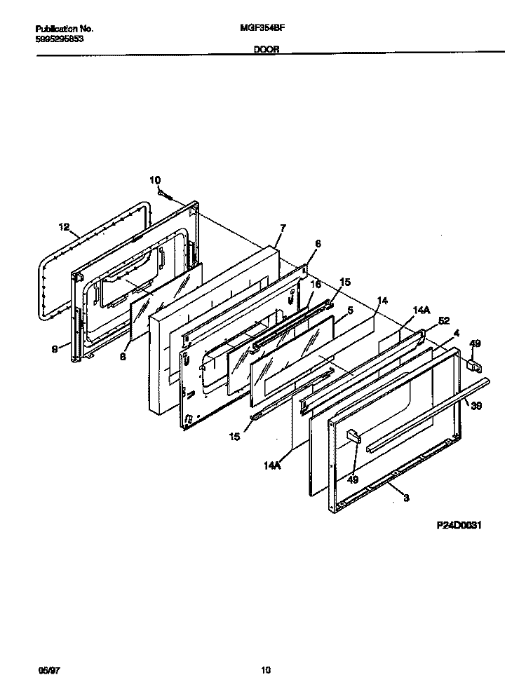DOOR Diagram and Parts List for MGF354BFDA  Frigidaire Range