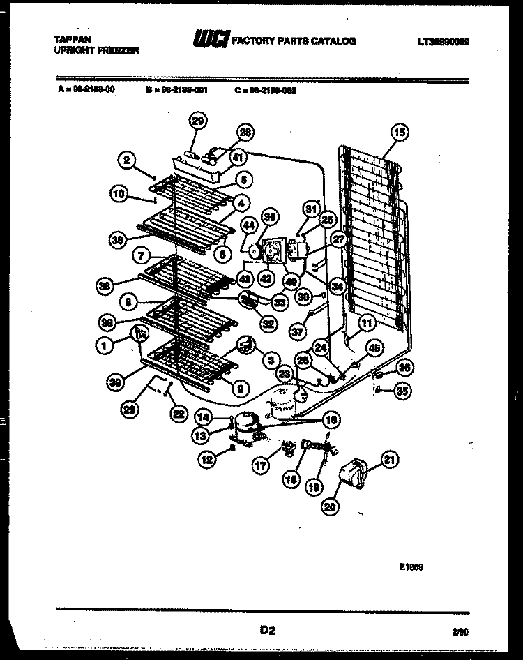 SYSTEM AND ELECTRICAL PARTS Diagram and Parts List for 98-2188-00-01  Tappan Freezer