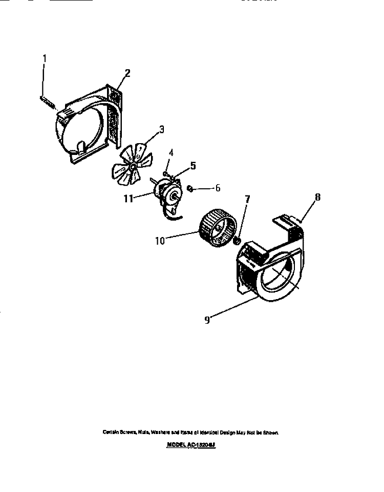 SHROUD, SCROLL, BLOWER MOTOR Diagram and Parts List for AC15206J  Frigidaire Air Conditioner