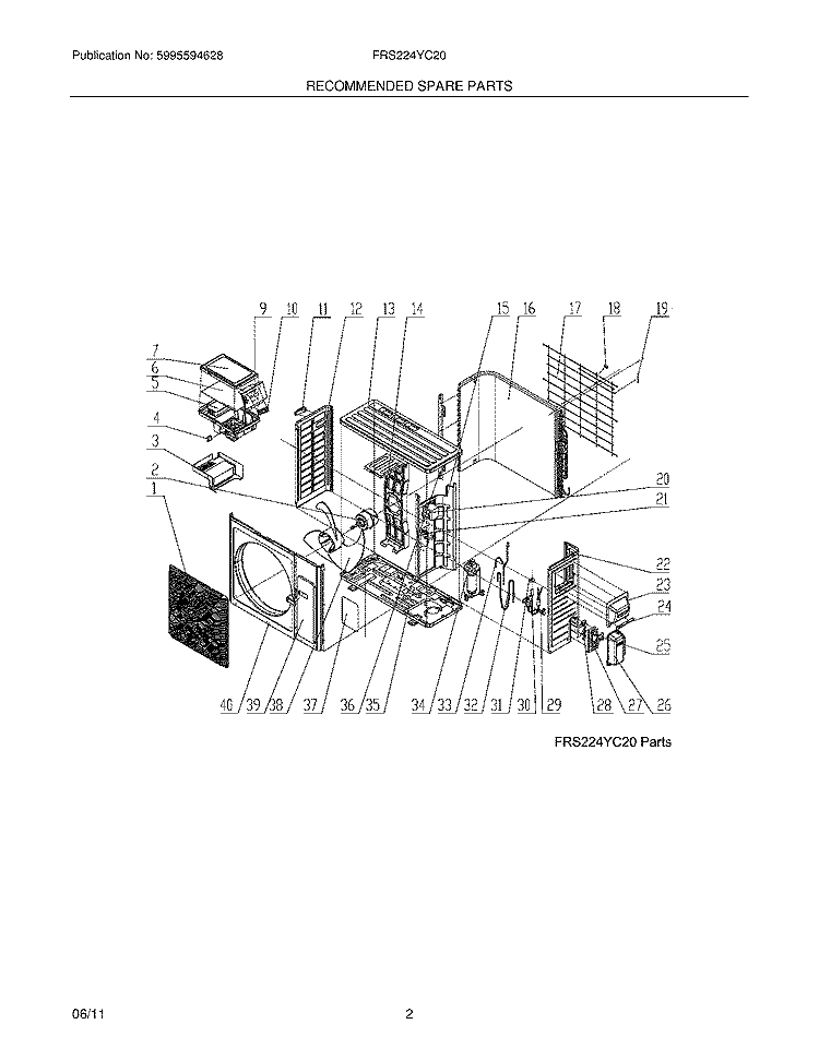 RECOMMENDED SPARE PARTS Diagram and Parts List for FRS224YC20  Frigidaire Air Conditioner