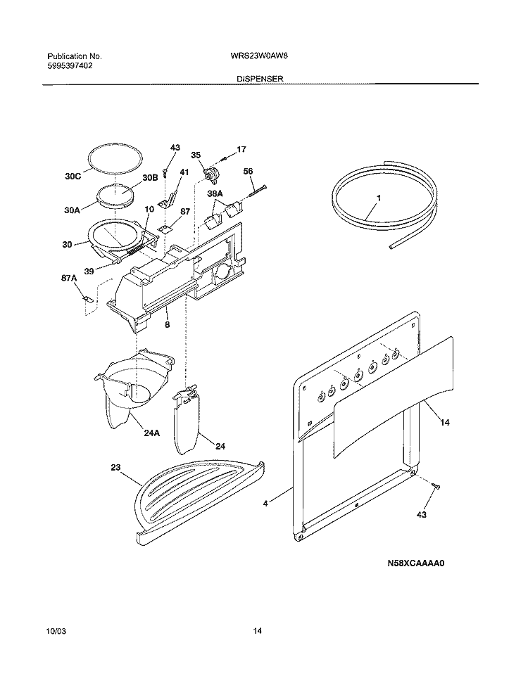 ICE & WATER DISPENSER Diagram and Parts List for WRS23W0AW8  Westinghouse Refrigerator
