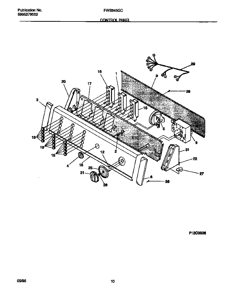 CONTROL PANEL Diagram and Parts List for FWS845GCT2  Frigidaire Washer