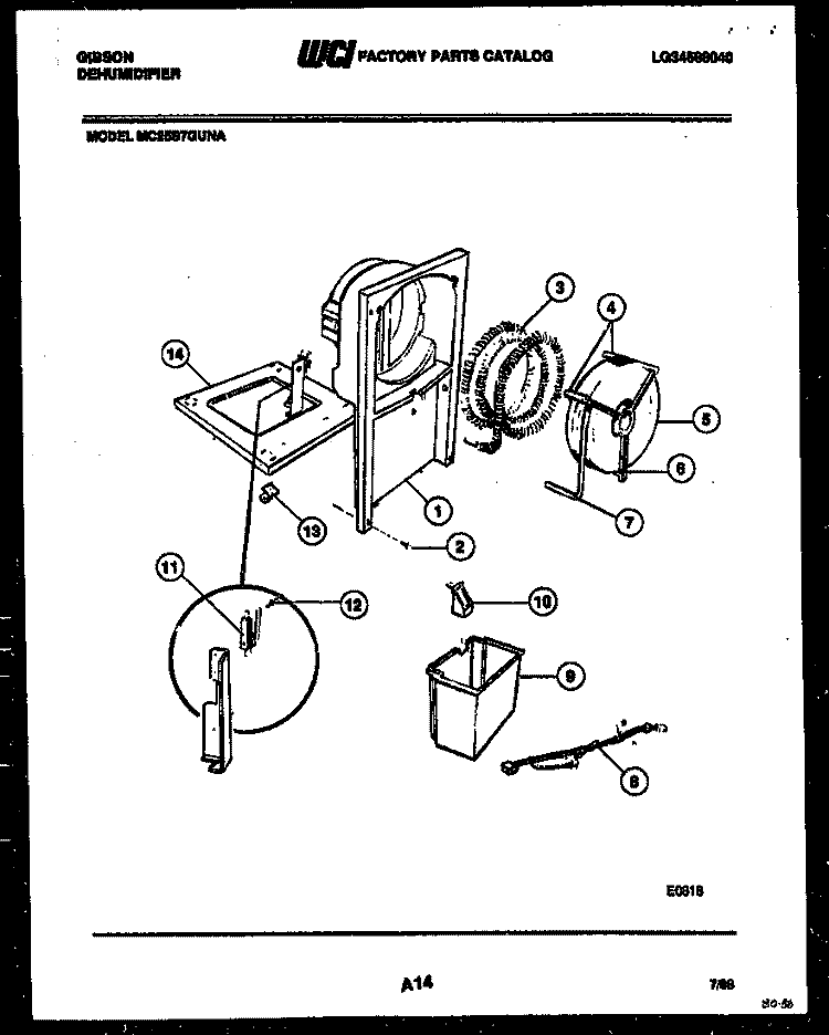 WATER AND CONDENSING PARTS Diagram and Parts List for MC25S7GUNA  Gibson Dehumidifier