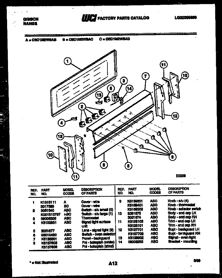 BACKGUARD Diagram and Parts List for CEC1M2WSAC  Gibson Range