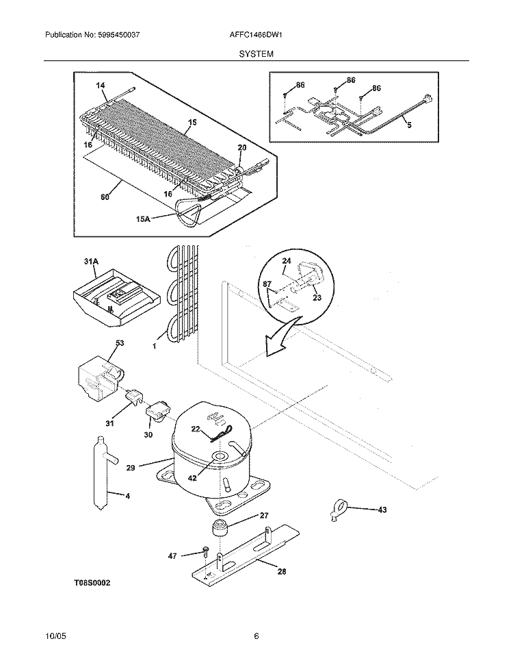 SYSTEM Diagram and Parts List for AFFC1466DW1  Frigidaire Freezer
