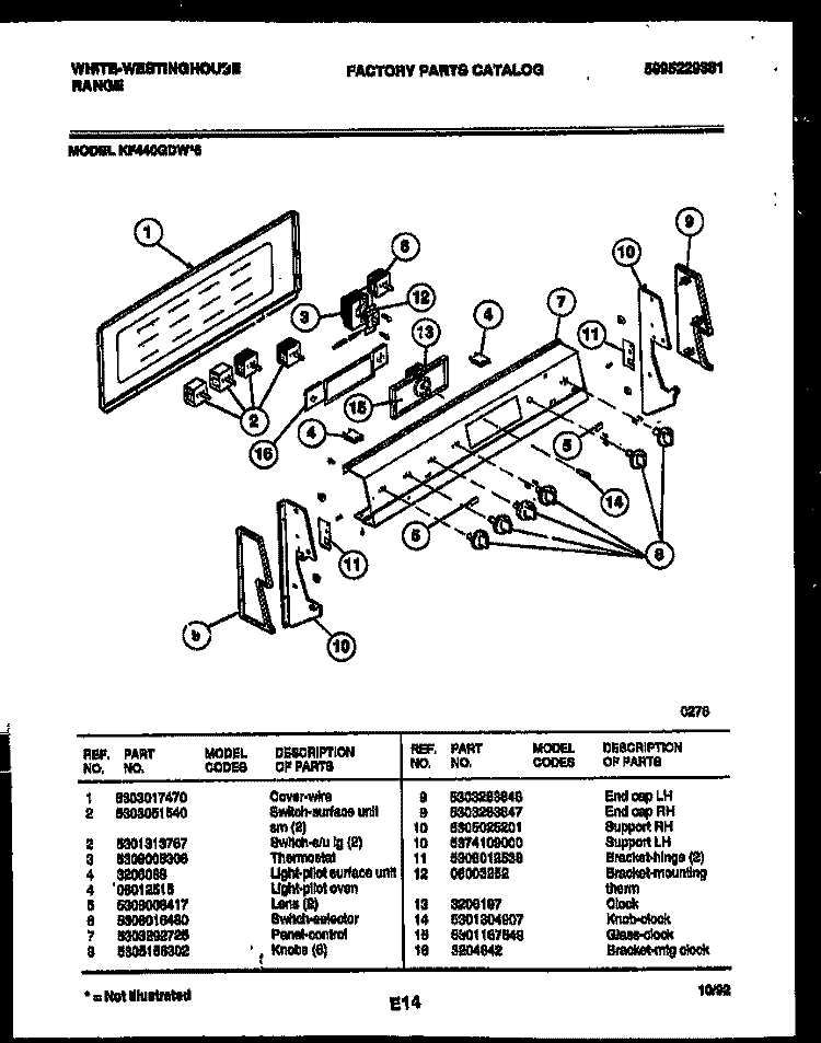CONTROL PANEL Diagram and Parts List for KF440GDD6  Frigidaire Range