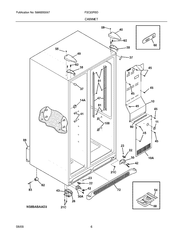 CABINET Diagram and Parts List for FSC23R5DWM  Frigidaire Refrigerator