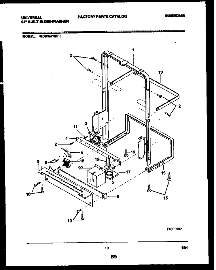 POWER DRY AND MOTOR PARTS Diagram and Parts List for MDB532RB0  Frigidaire Dishwasher