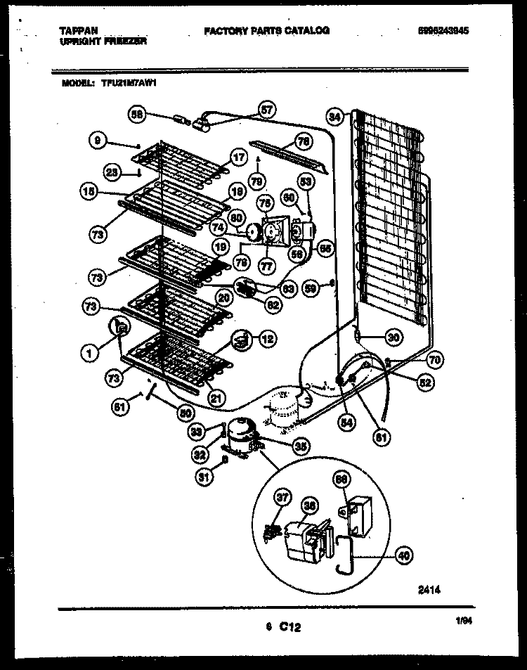 SYSTEM AND ELECTRICAL PARTS Diagram and Parts List for TFU21M7AW1  Tappan Freezer