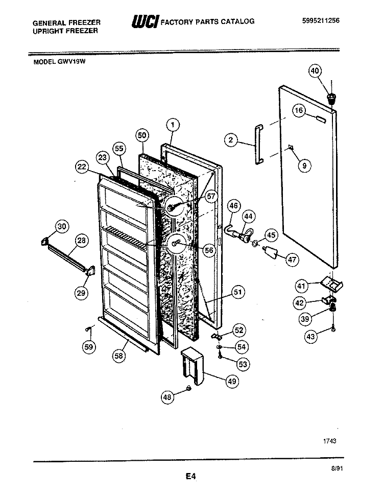 DOOR Diagram and Parts List for GWV19W  Frigidaire Freezer