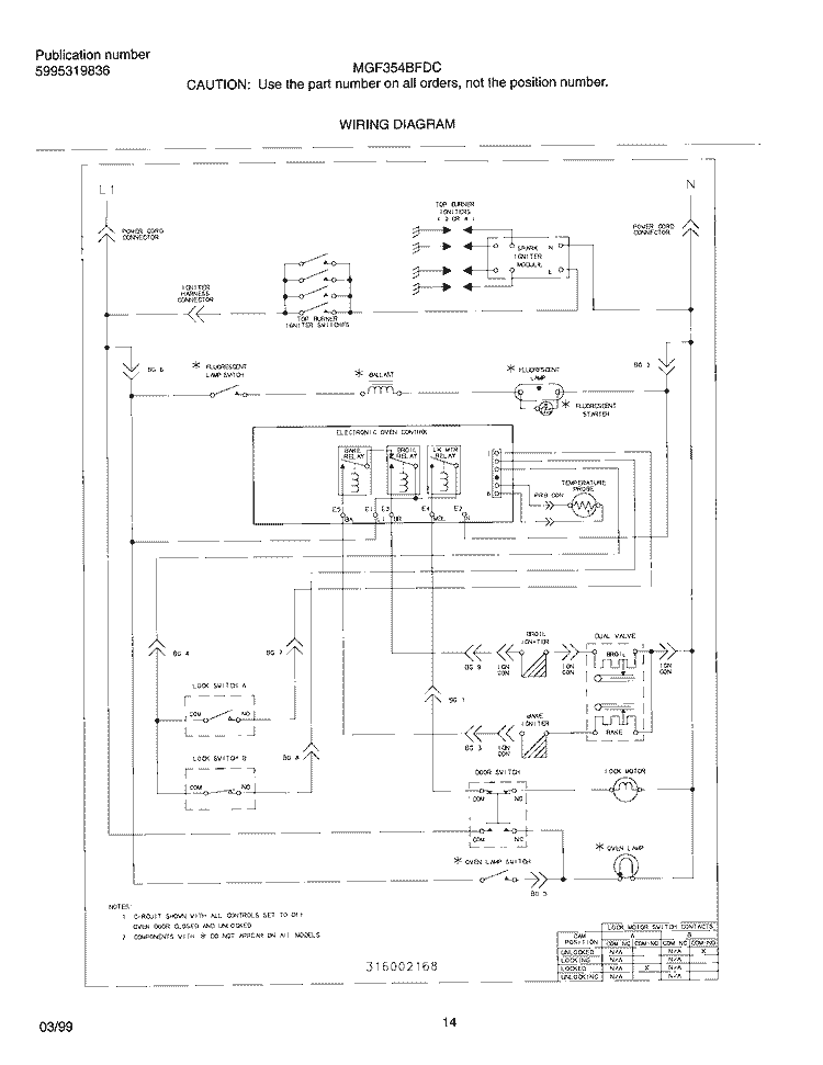 WIRING DIAGRAM Diagram and Parts List for MGF354BFDC  Frigidaire Range
