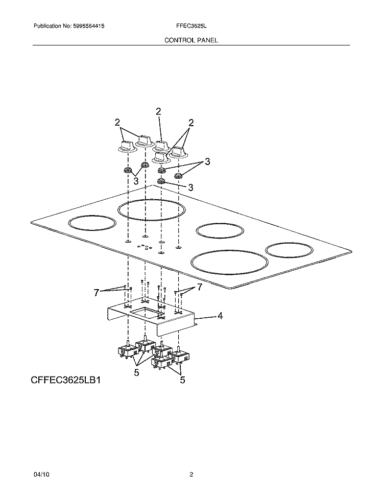CONTROL PANEL Diagram and Parts List for FFEC3625LB1  Frigidaire Cooktop