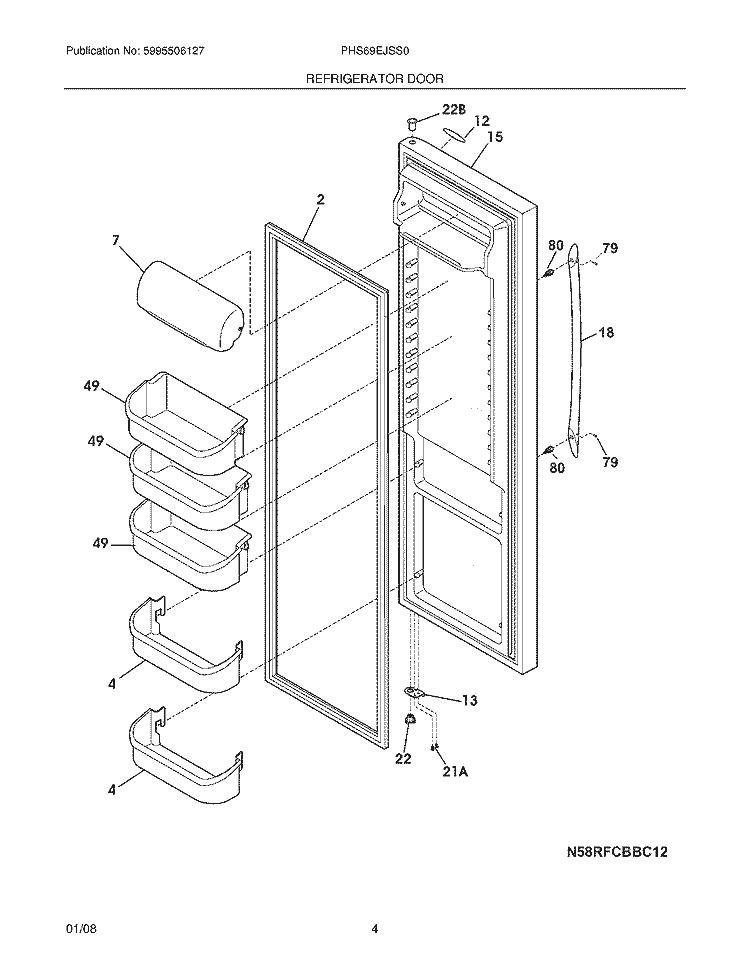 REFRIGERATOR DOOR Diagram and Parts List for PHS69EJSS0  Frigidaire Refrigerator