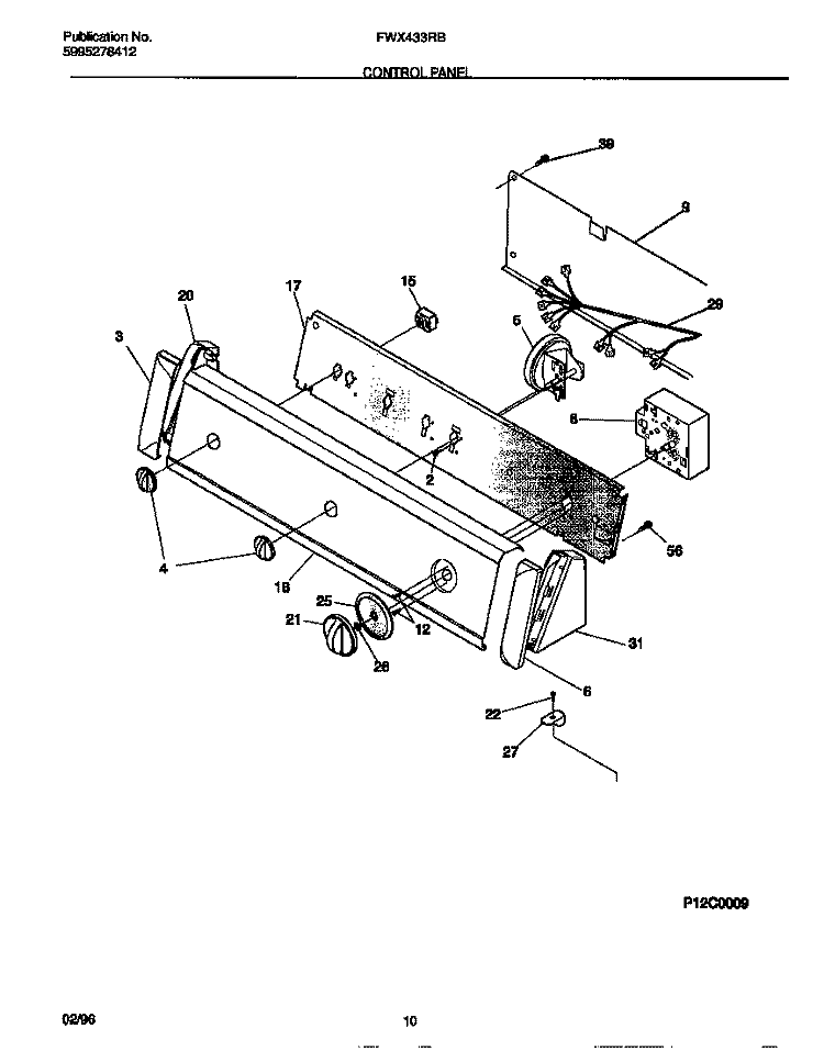 CONTROL PANEL Diagram and Parts List for FWX433RBS4  Frigidaire Washer