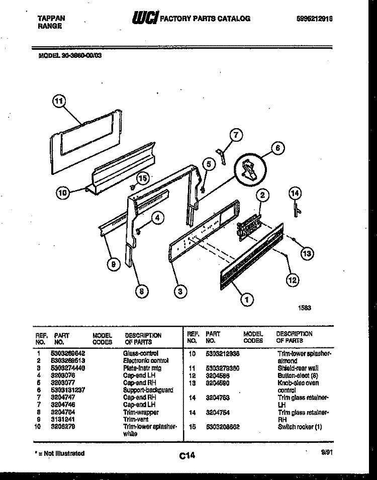 BACKGUARD Diagram and Parts List for 30-3860-23-03  Tappan Range
