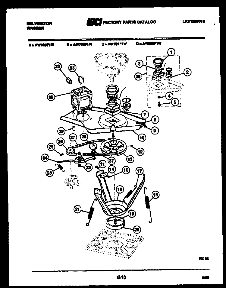 MOTOR AND IDLER ARM CLUTCH Diagram and Parts List for AW600F1D  Kelvinator Washer