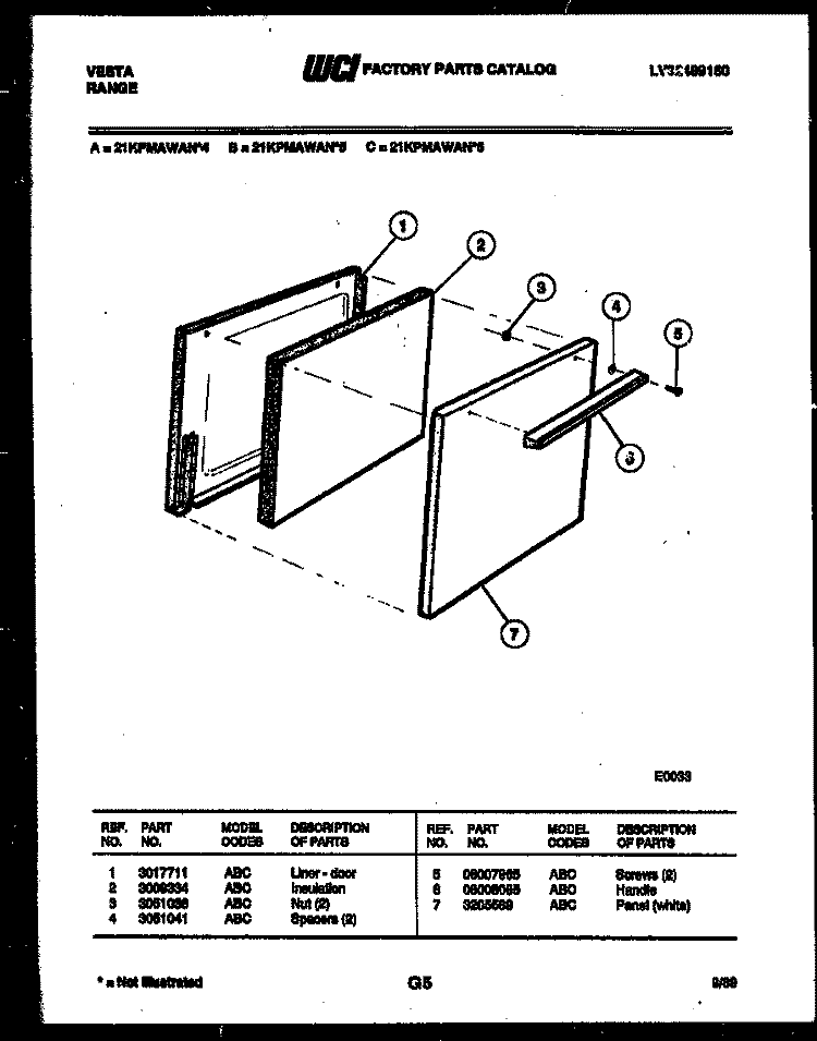 DOOR PARTS Diagram and Parts List for 21KPMAWAN5  Tappan Range