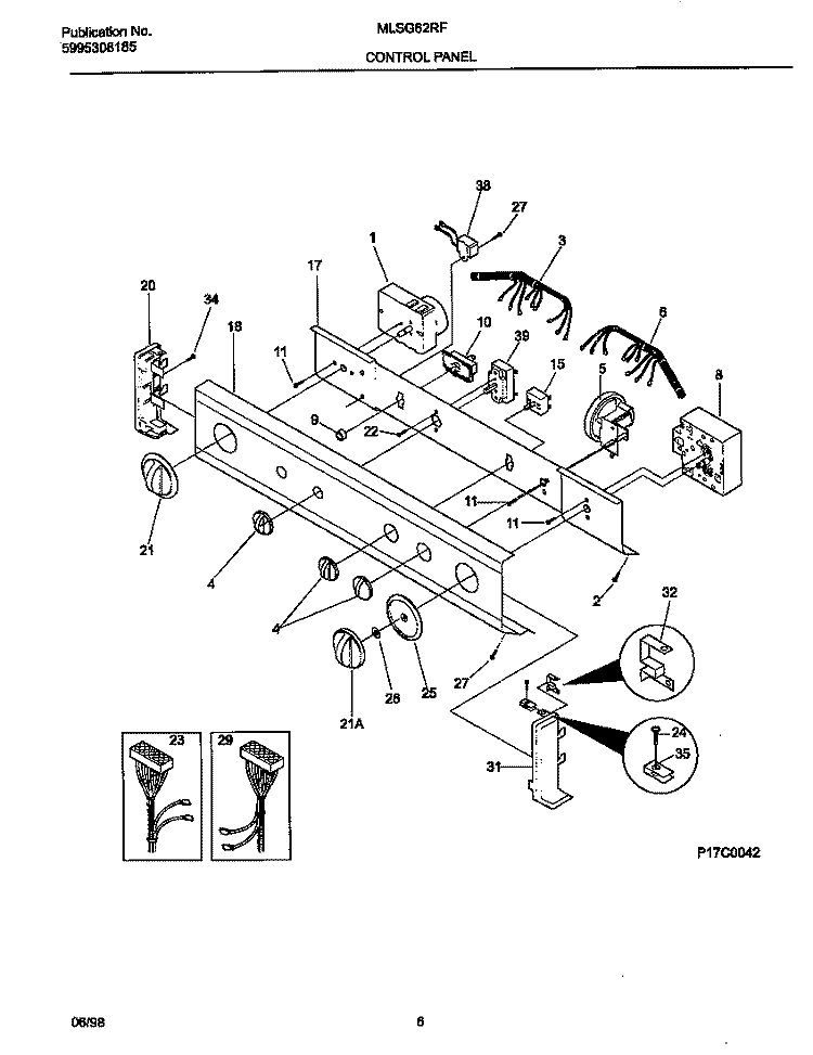 CONTROL PANEL Diagram and Parts List for MLSG62RFW1  Frigidaire Washer Dryer Combo