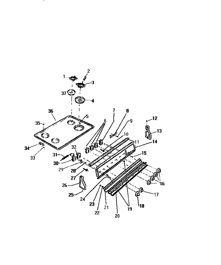 TOP, CONTROL PANEL Diagram and Parts List for KD220GDW1  Frigidaire Range