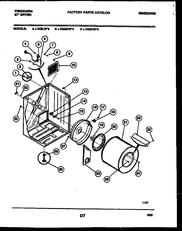 CABINET AND COMPONENT PARTS Diagram and Parts List for DGILL4  Frigidaire Dryer