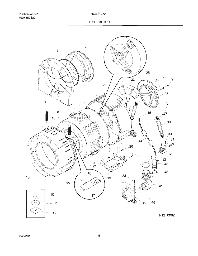 WSHR TUB, MOTOR Diagram and Parts List for NGST127AQ0  Frigidaire Washer