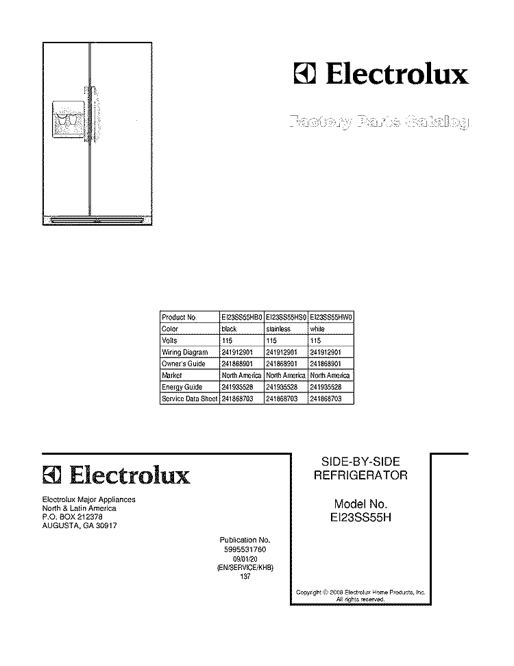 COVER Diagram and Parts List for EI23SS55HB0  Electrolux Refrigerator