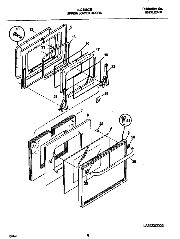 DOOR Diagram and Parts List for FEB398CEBC  Frigidaire Wall Oven