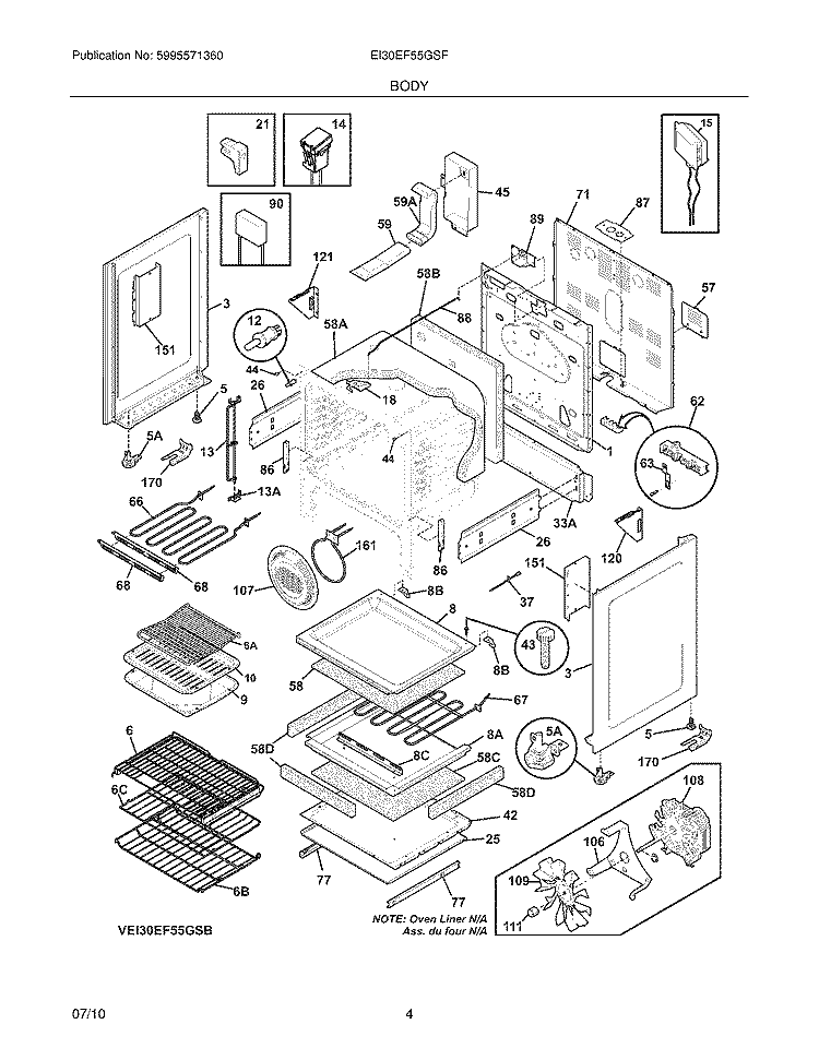 BODY Diagram and Parts List for EI30EF55GSF  Electrolux Range