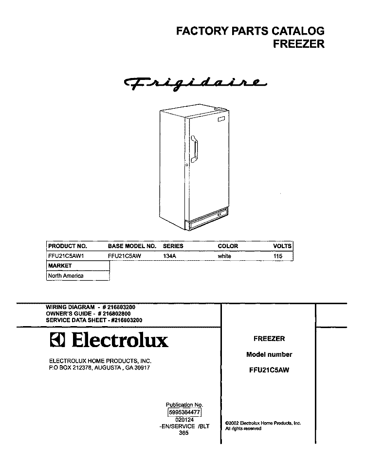 COVER Diagram and Parts List for FFU21C5AW1  Frigidaire Freezer