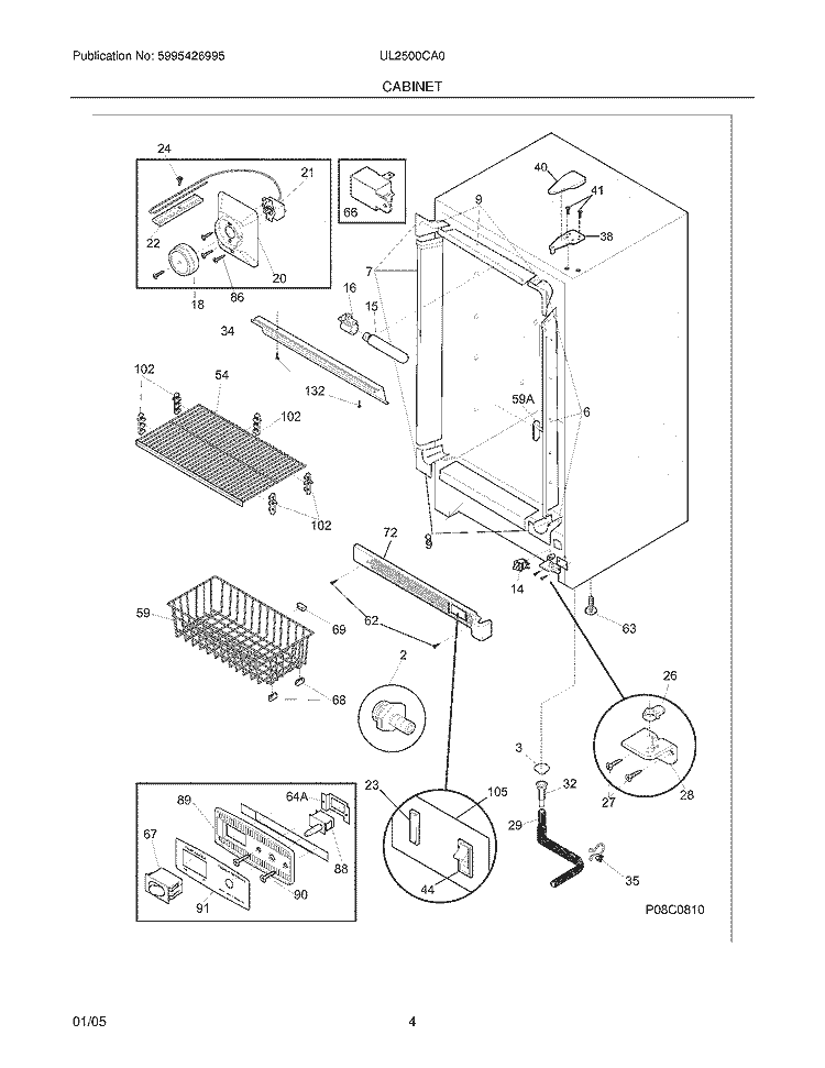 CABINET Diagram and Parts List for UL2500CA0  Electrolux Freezer