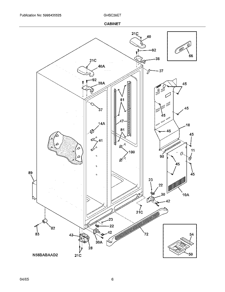 CABINET Diagram and Parts List for GHSC39ETEB1  Frigidaire Refrigerator