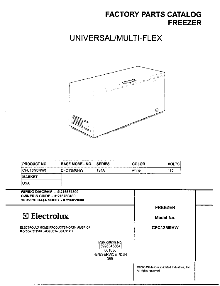 COVER Diagram and Parts List for CFC13M6HW1  Frigidaire Freezer