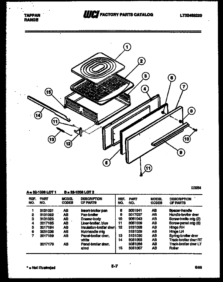 BROILER DRAWER PARTS Diagram and Parts List for 32-1008-00-01  Tappan Range