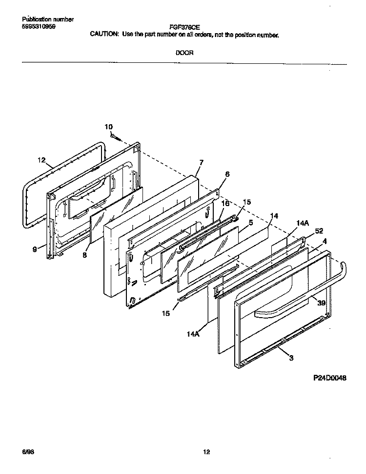 DOOR Diagram and Parts List for FGF376CEBJ  Frigidaire Range